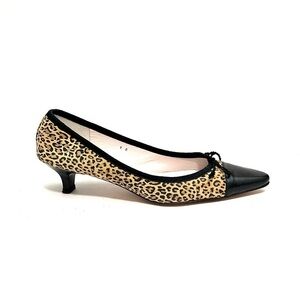 Vintage Y2K black leather leopard fabric pointed toe kitten heels